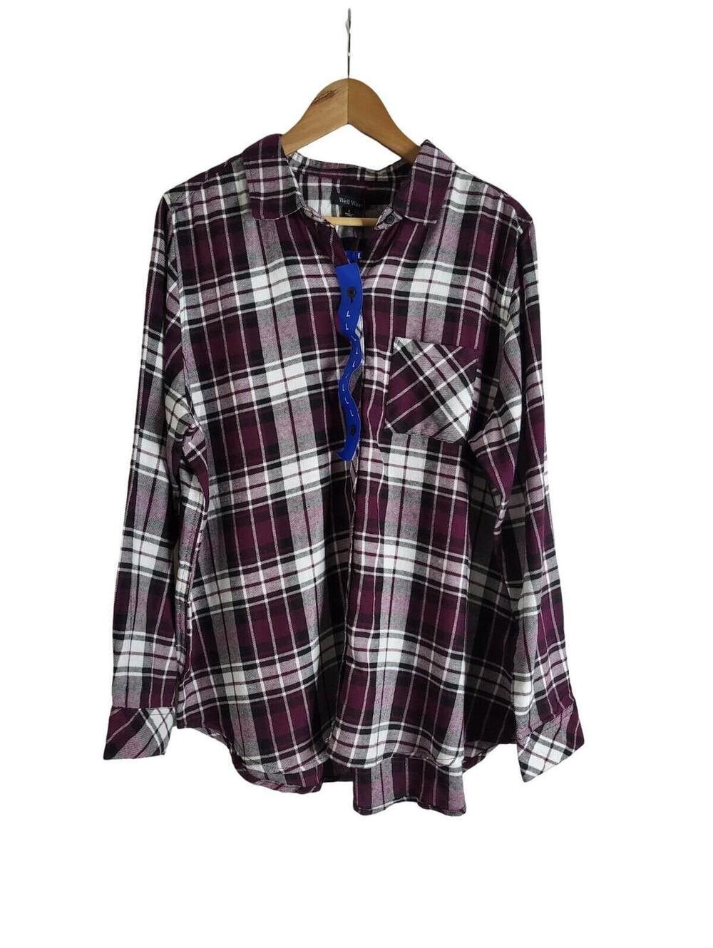Worn Well Maroon And White Plaid Button-down Flannel Shirt NWT Size L